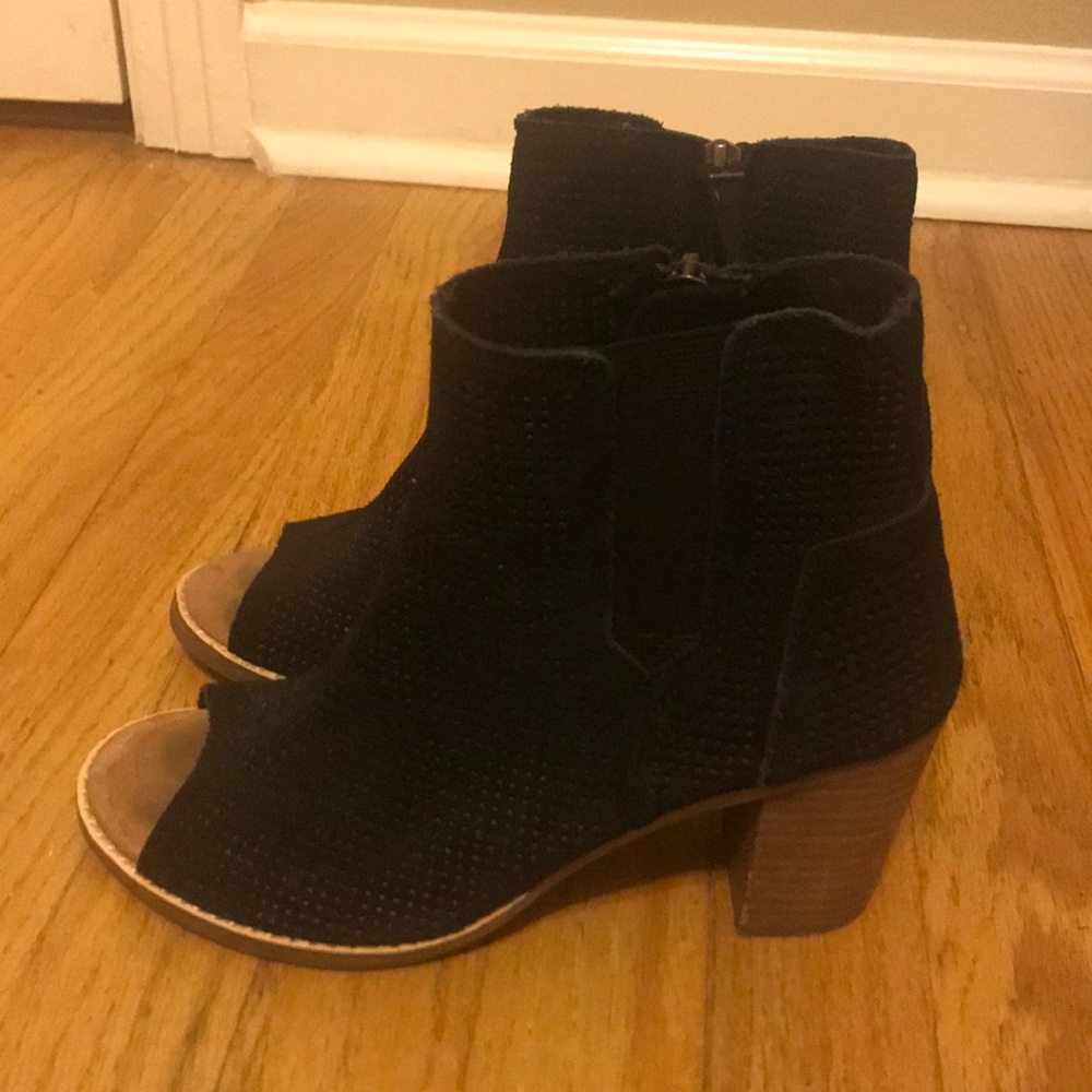 TOMS Majorca Perforated Suede Peep-Toe Booties